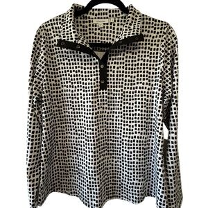 Chico's Black and White Polo Collar Boxy Blouse Size 1 Long Sleeves